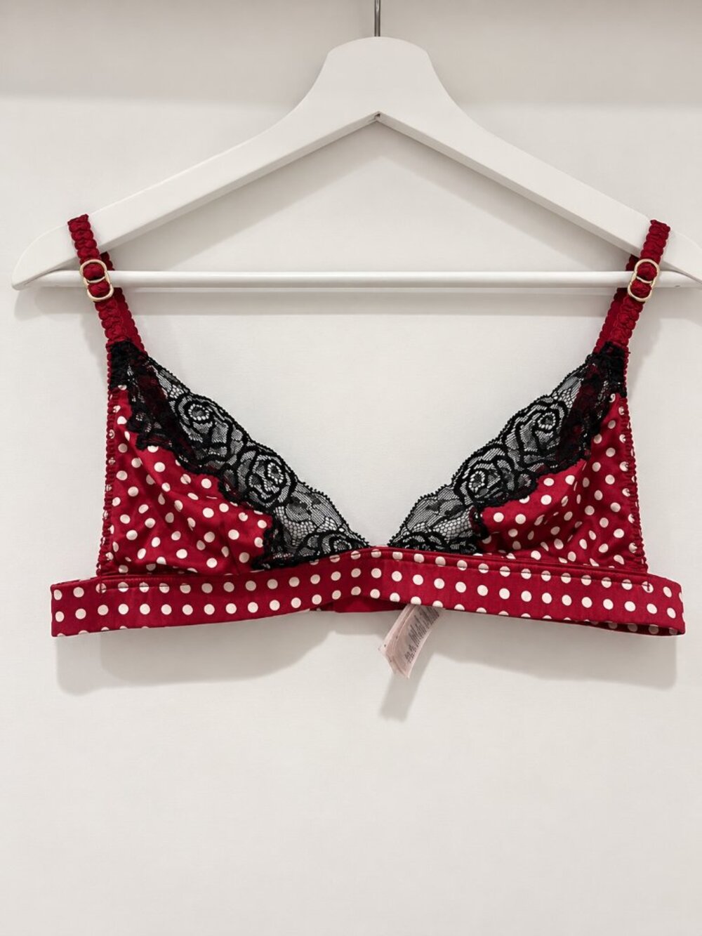 Stella McCartney Silk Polka Dot Lace Bralette Burgundy Size M